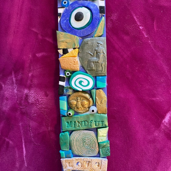 Handmade Polymer Clay Mosaic Art “Bee Mindful”Plaque Original On Wood - Picture 2 of 11